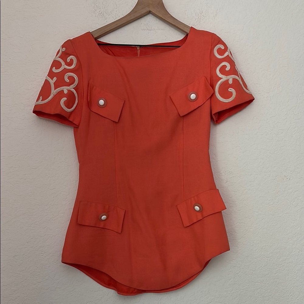 Vintage Pierre Balmain coral back zip statement blouse with exquisite embroidery